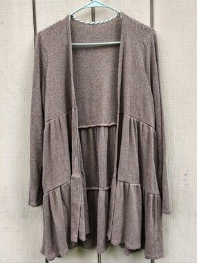 Maurices Ribbed Open-Front Cardigan Taupe Long Sleeve Sweater Granola Neutral
